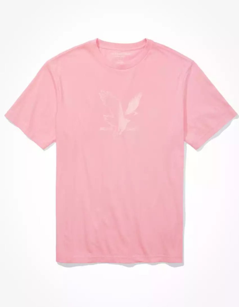 T Shirt Graphique American Eagle AE Super Soft Logo Rose Homme | CJS-11613952